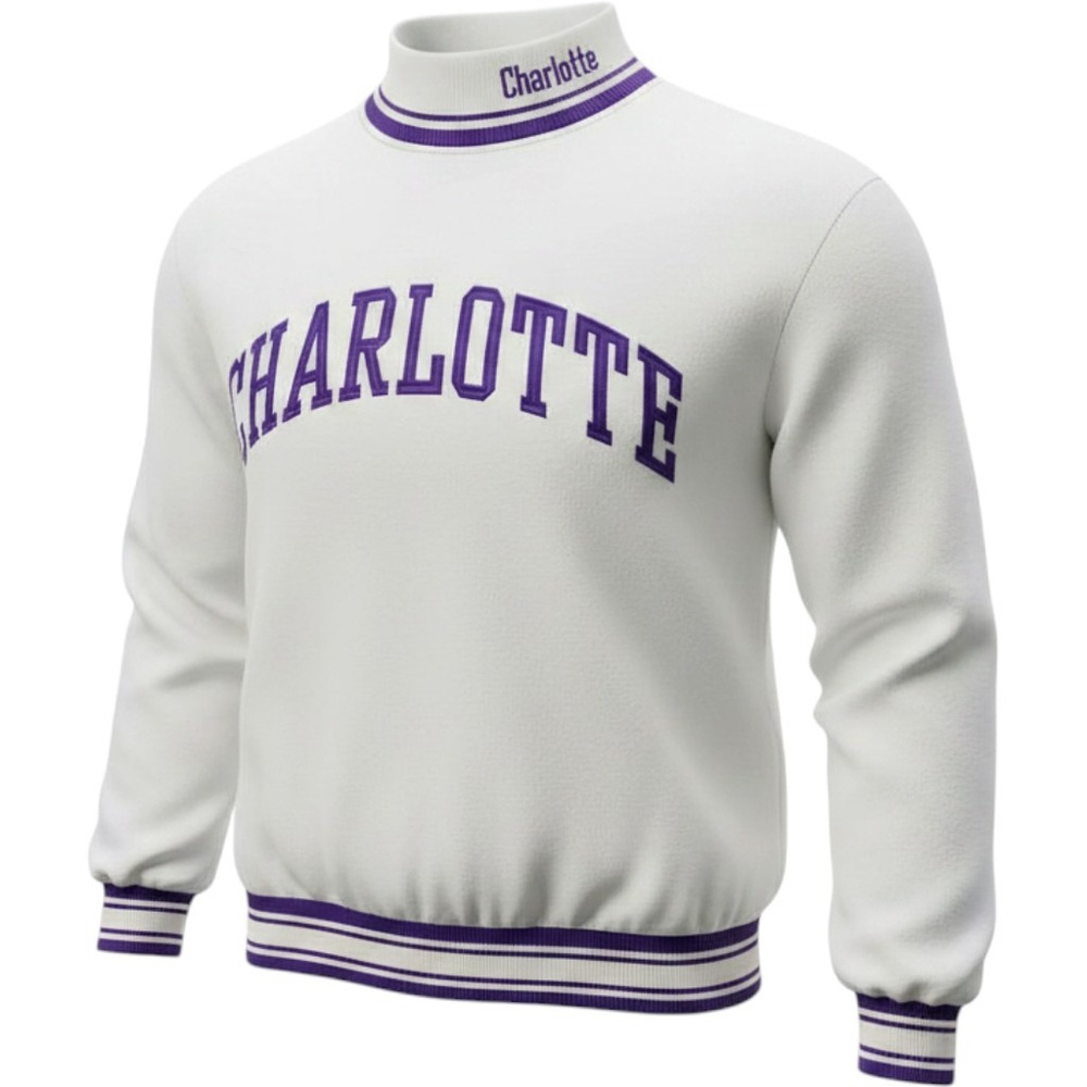 VTG P.O.P. Charlotte Sweatshirt Mens L White Purple Mock Neck Pullover 90s 80s